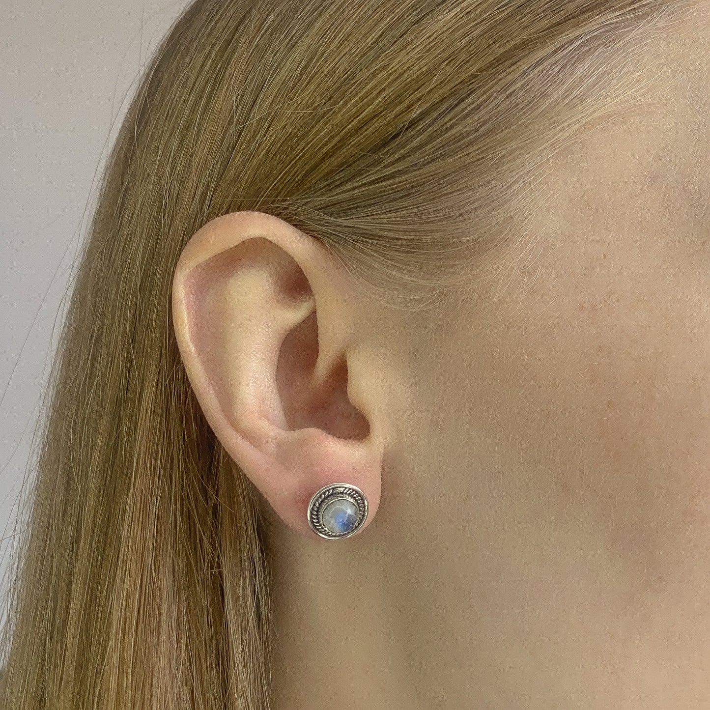 Sterling Silver Round Moonstone Studs