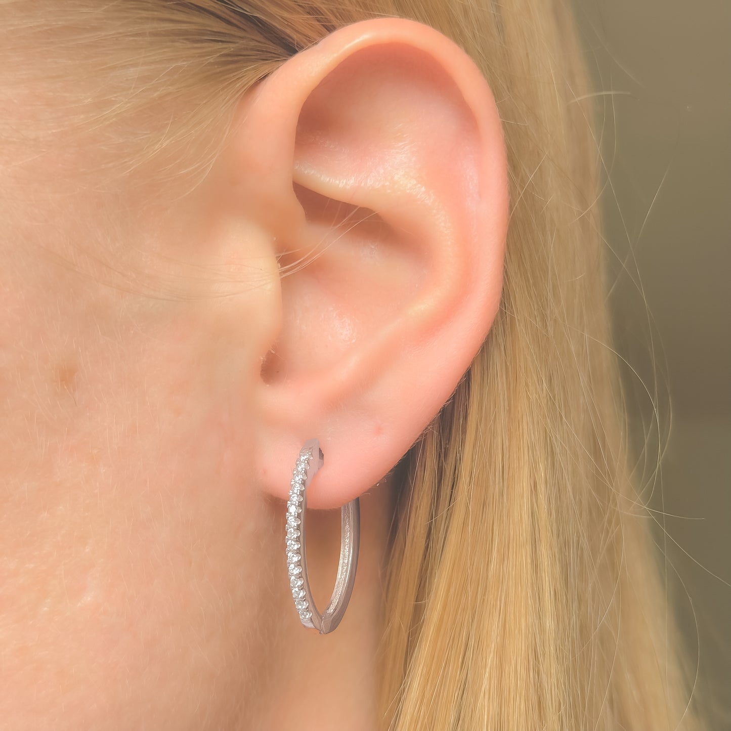 Sterling Silver Rhodium Plated 12 - 20 mm CZ Hoops