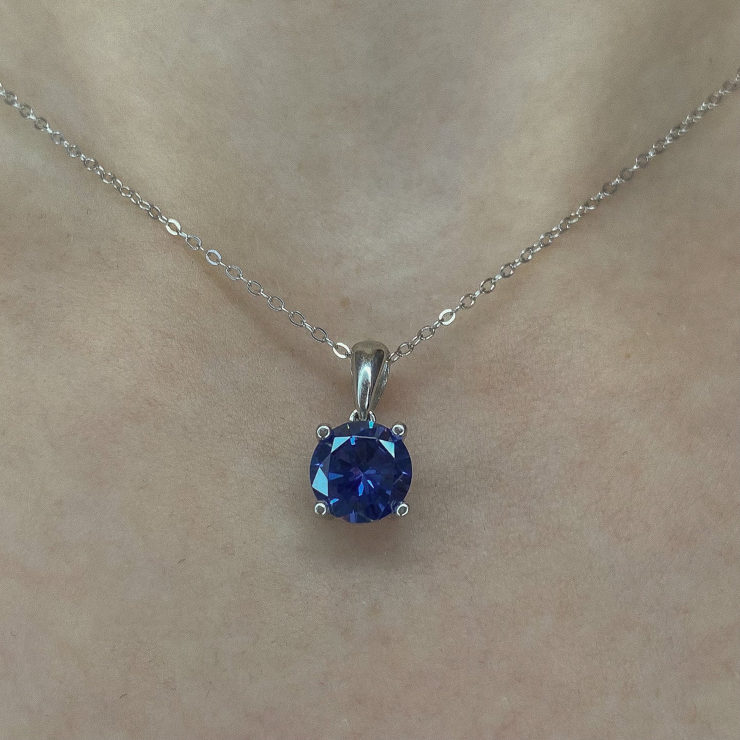 Sterling Silver Rhodium Plated Purple CZ Pendant Necklace