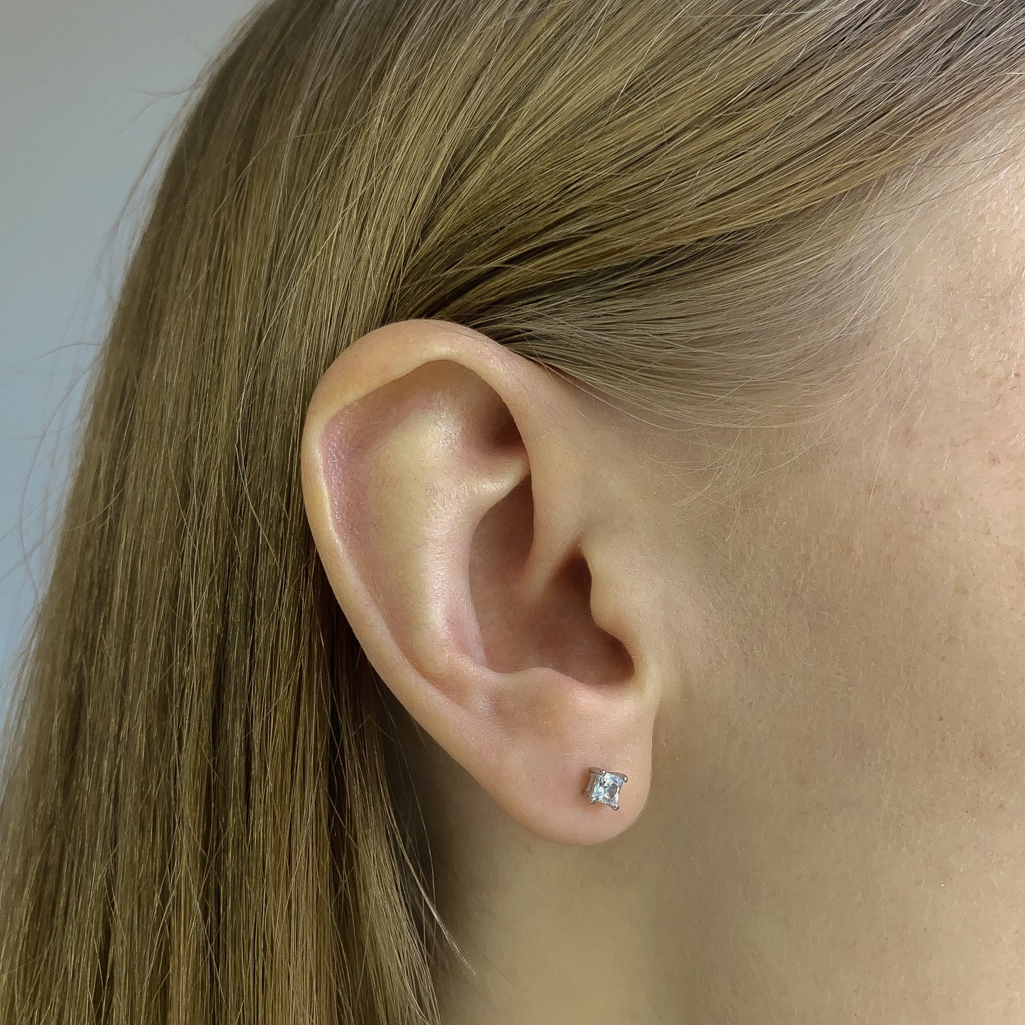 Sterling Silver Rhodium Plated 3 - 10 mm Princess Studs