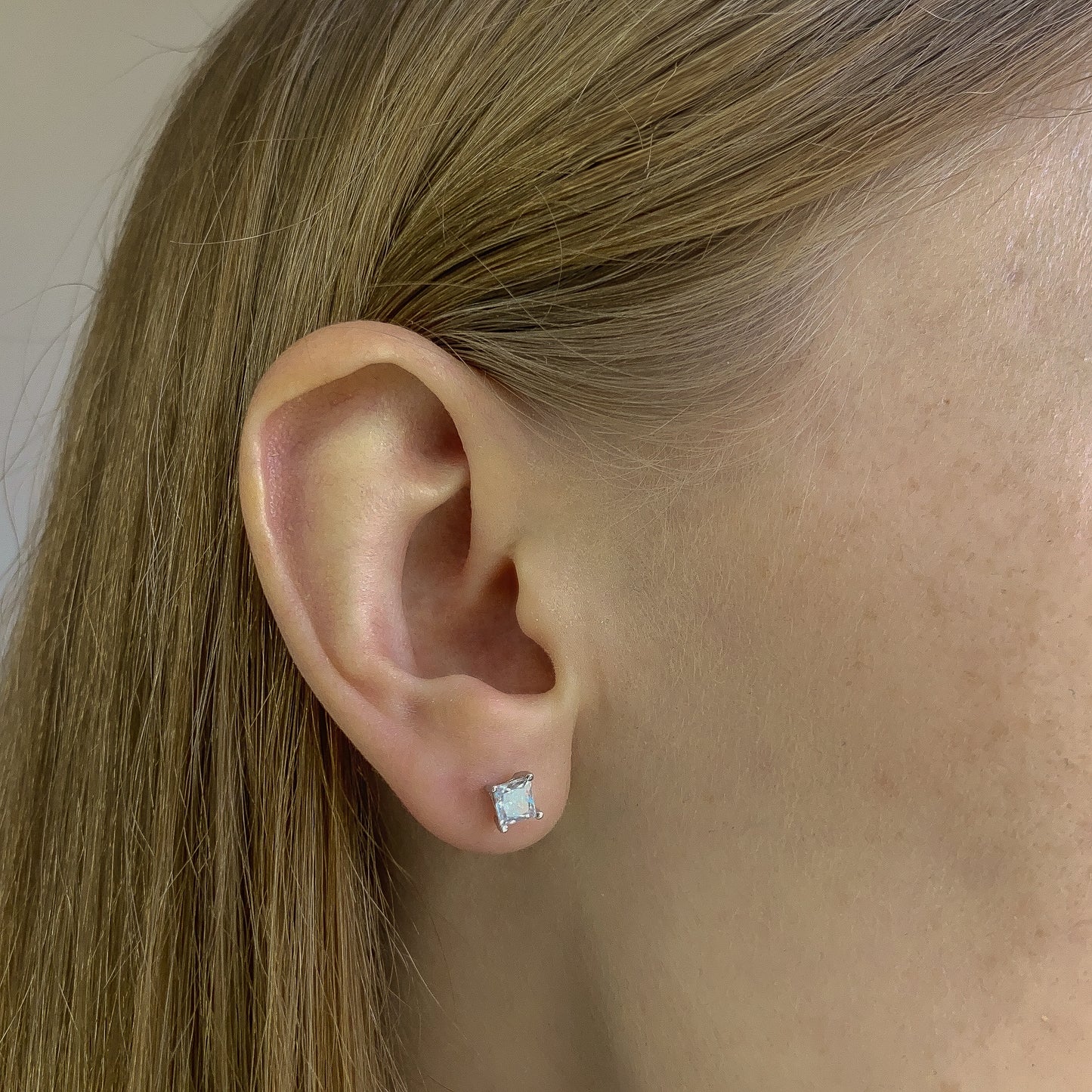 Sterling Silver Rhodium Plated 3 - 10 mm Princess Studs