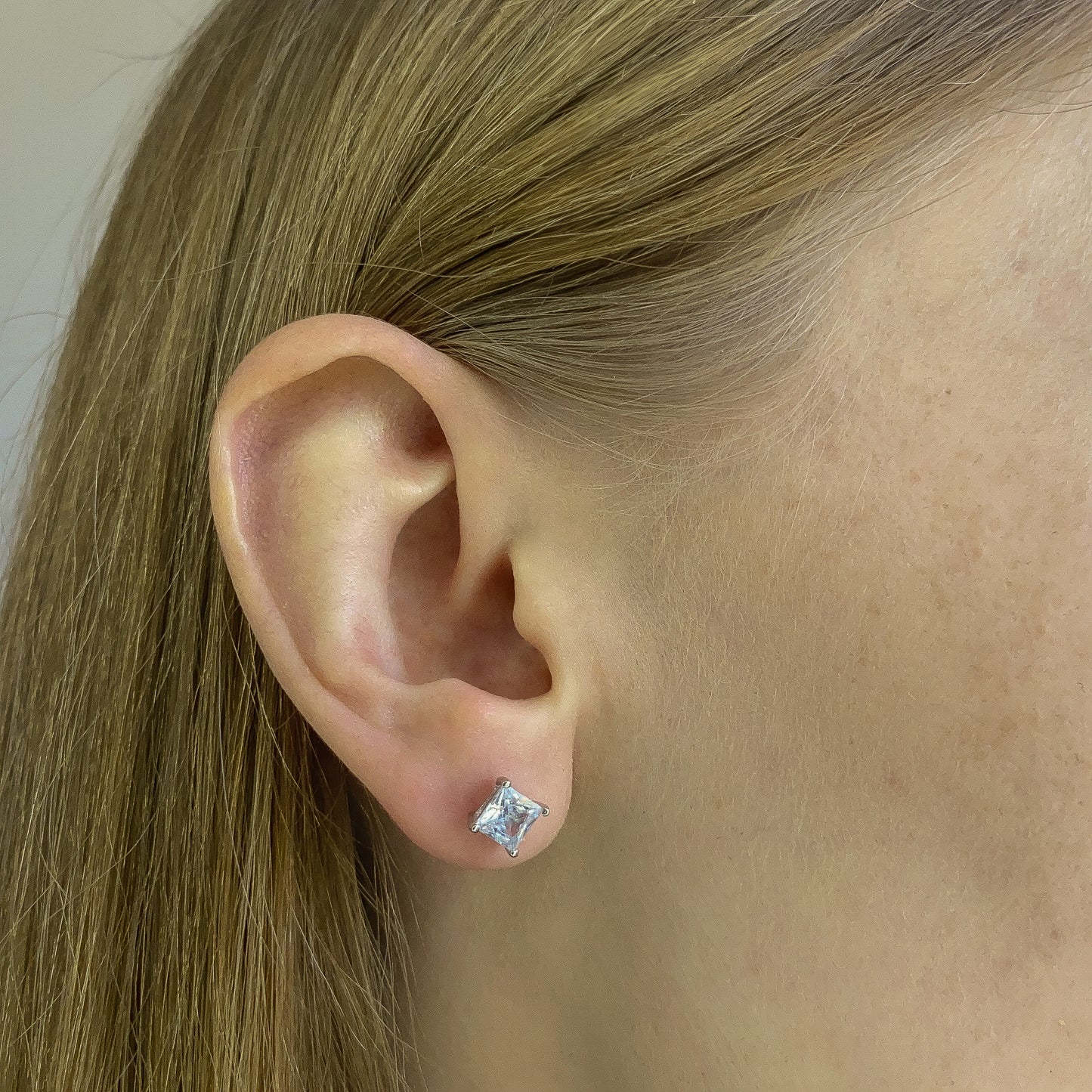 Sterling Silver Rhodium Plated 3 - 10 mm Princess Studs