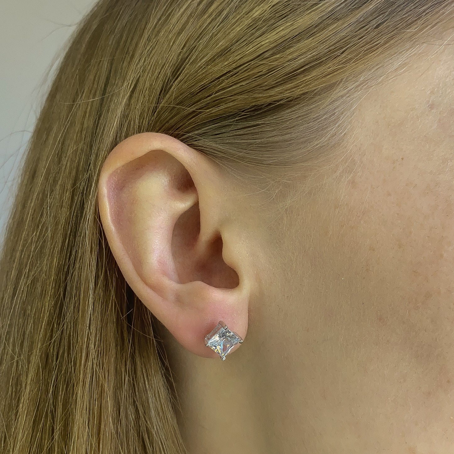 Sterling Silver Rhodium Plated 3 - 10 mm Princess Studs
