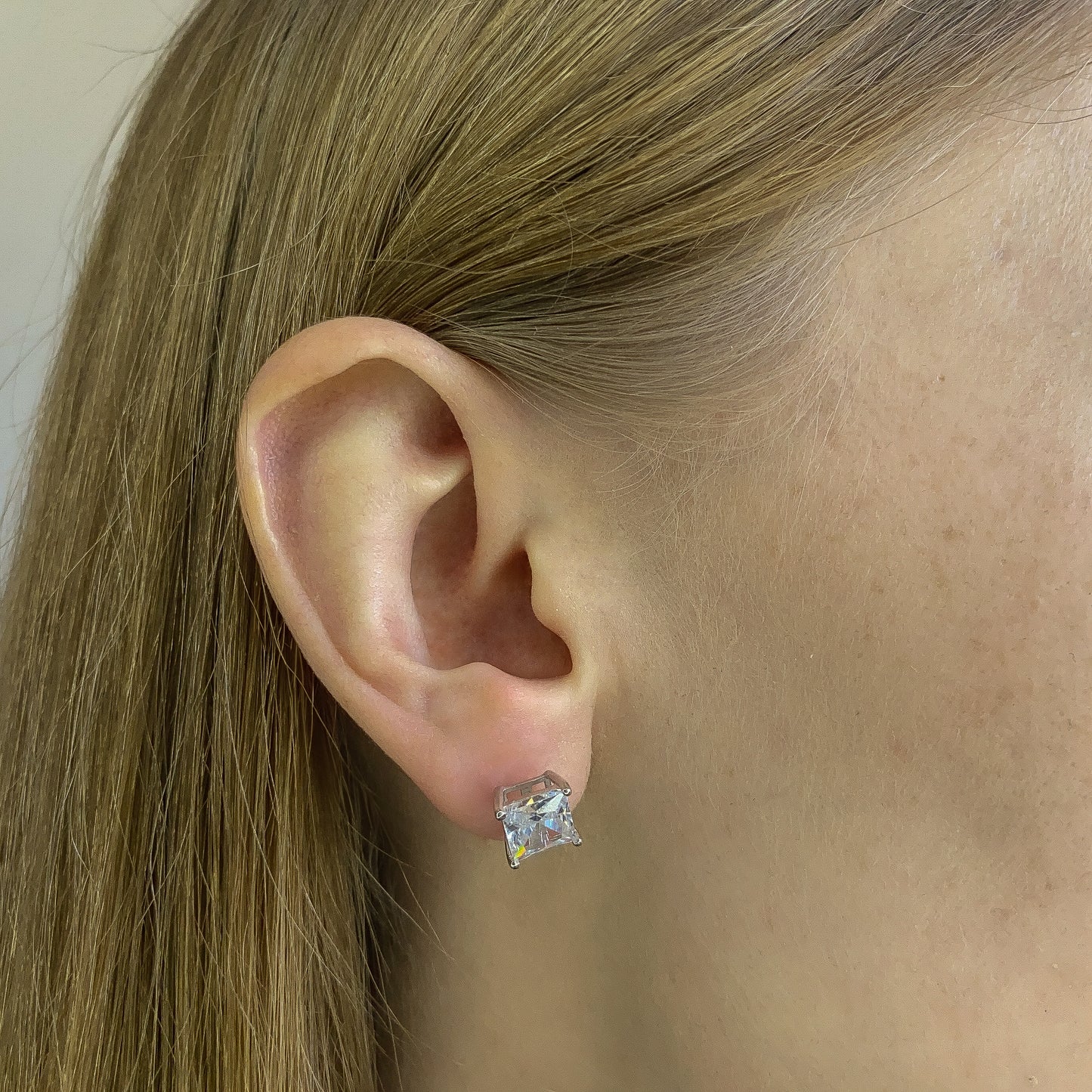 Sterling Silver Rhodium Plated 3 - 10 mm Princess Studs