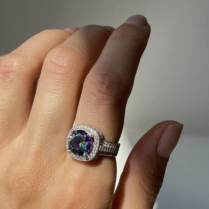 Sterling Silver Rhodium Plated Mystic Topaz Ring