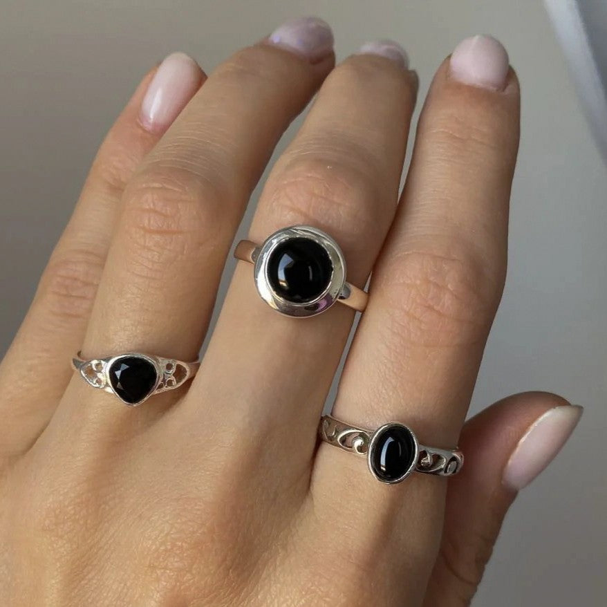 Black Onyx stone silver ring