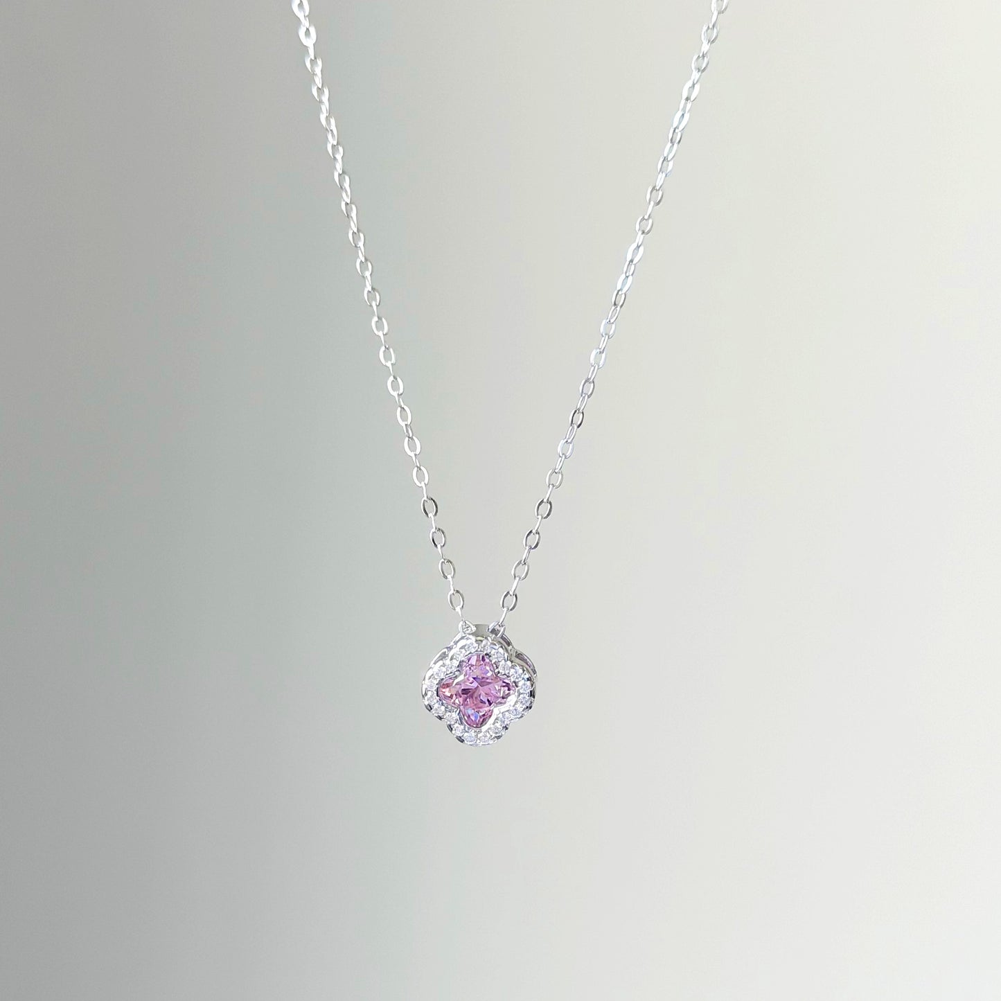 Sterling Silver Rhodium Plated Clover Leaf Necklace