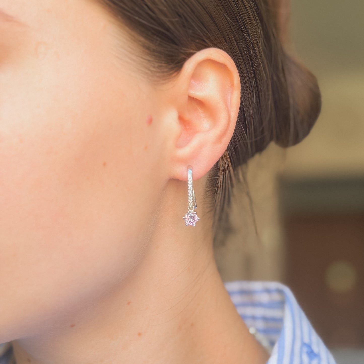 Sterling Silver Rhodium Plated CZ Drop Earrings