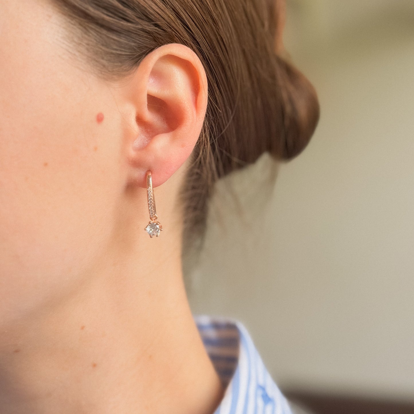Sterling Silver Rose Gold Plated CZ Drop Earrings