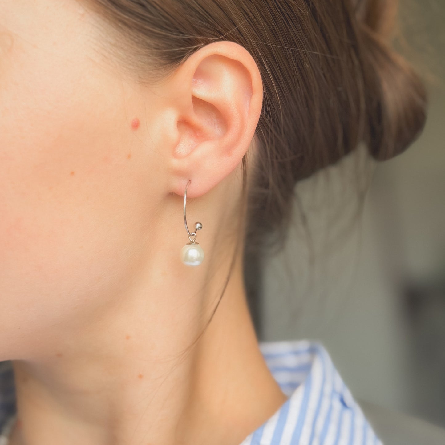 Sterling Silver Rhodium Plated Pearl Drop Earrings