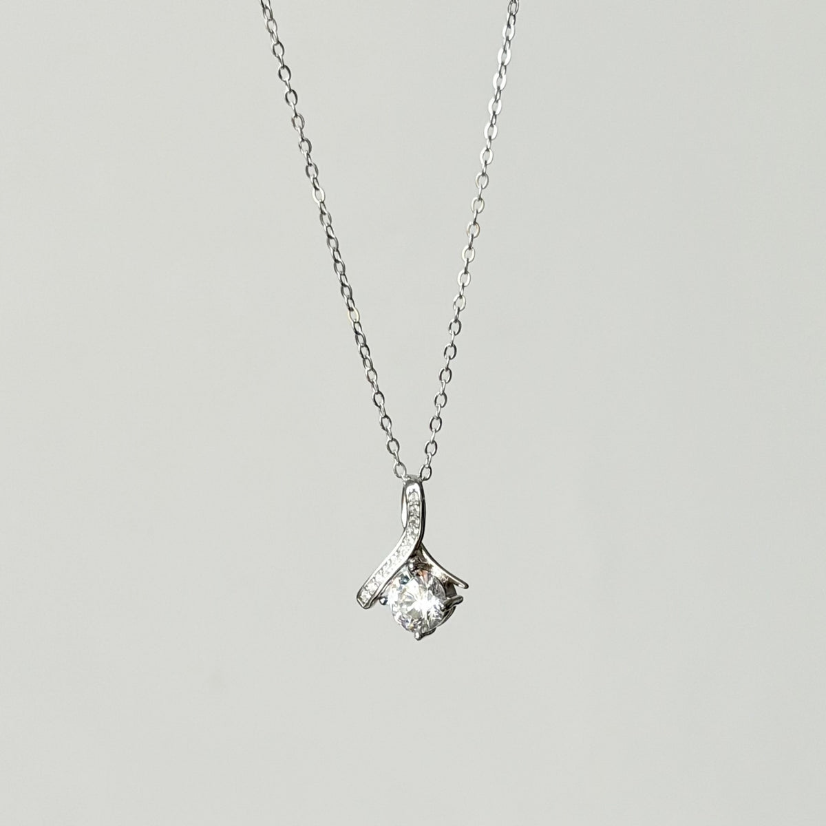 Sterling Silver Rhodium Plated CZ Pendant Necklace