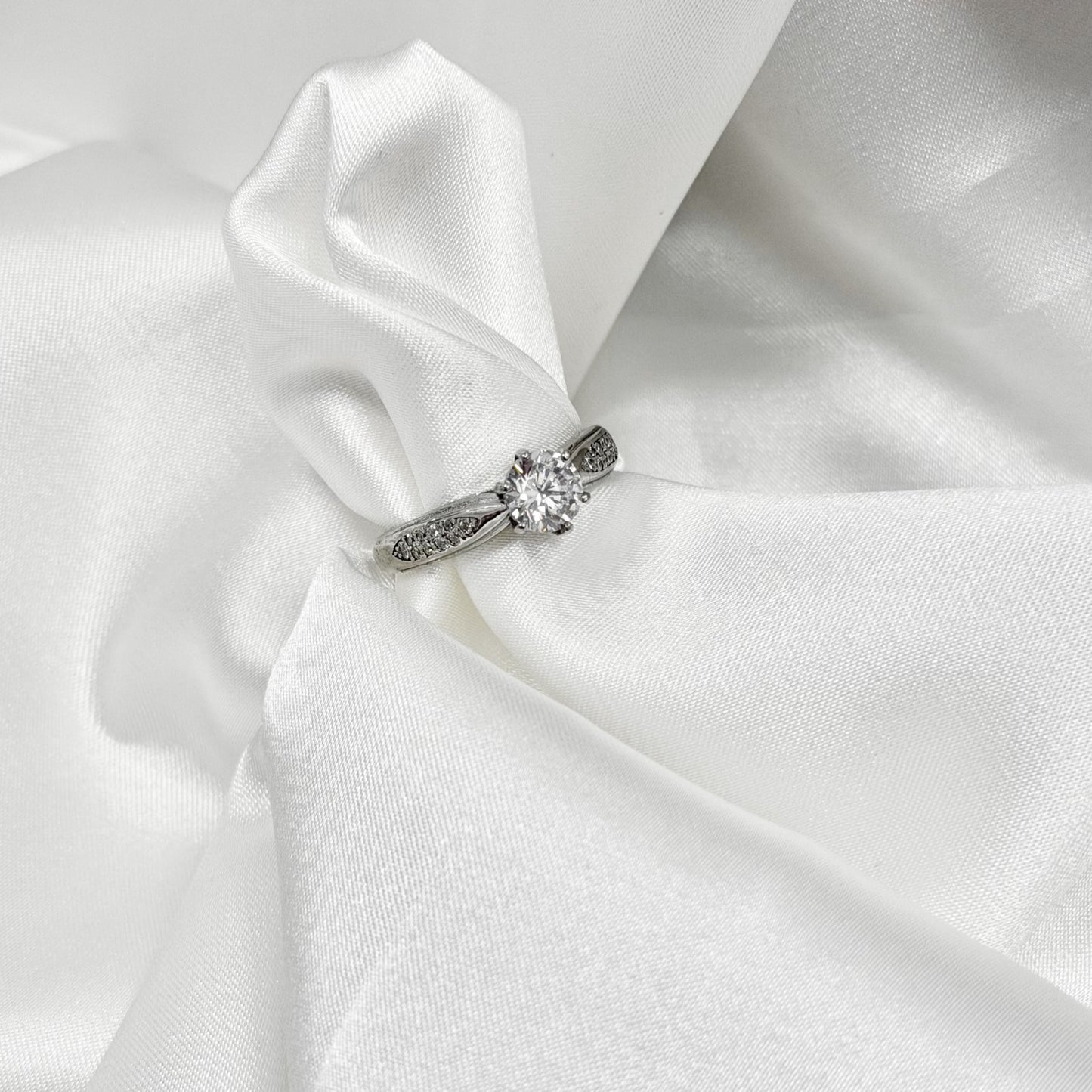 Sterling Silver Rhodium Plated CZ Crystal Ring