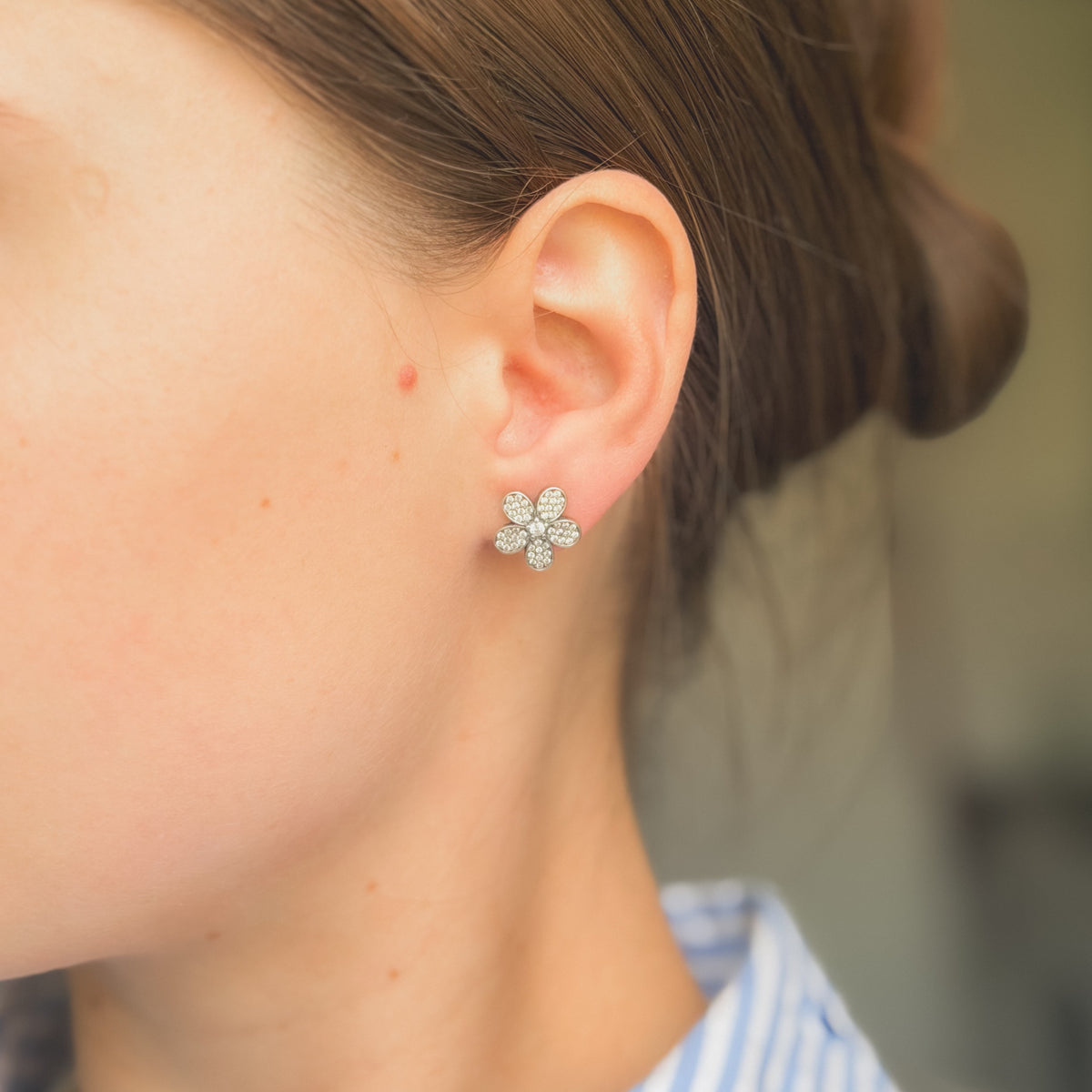 Sterling Silver CZ Flower Studs