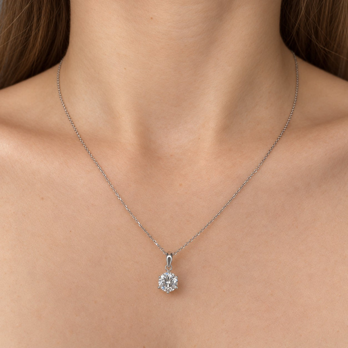 Sterling Silver Rhodium Plated Round CZ Necklace