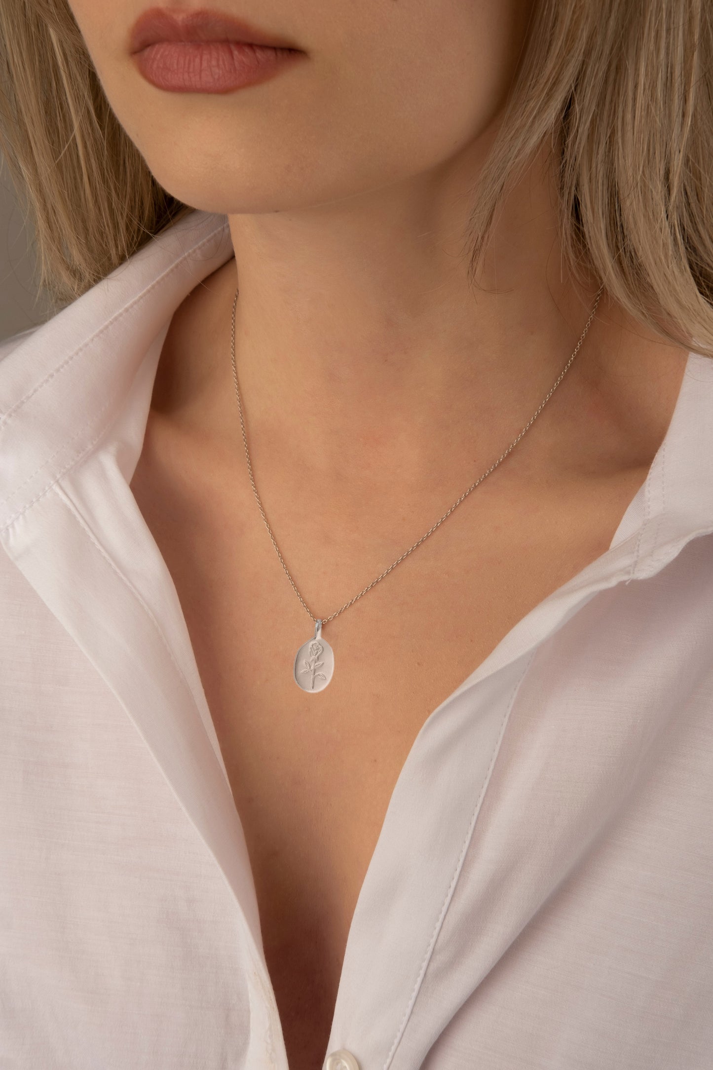 Sterling Silver Rhodium Plated Rose Necklace
