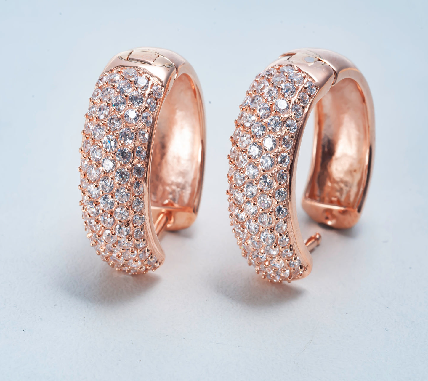 Sterling Silver Rose Gold Plated CZ Hoops