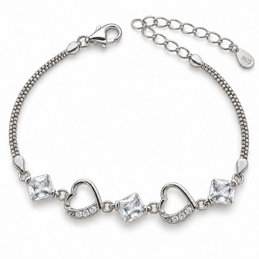 Sterling Silver Rhodium Plated Clear CZ Bracelet