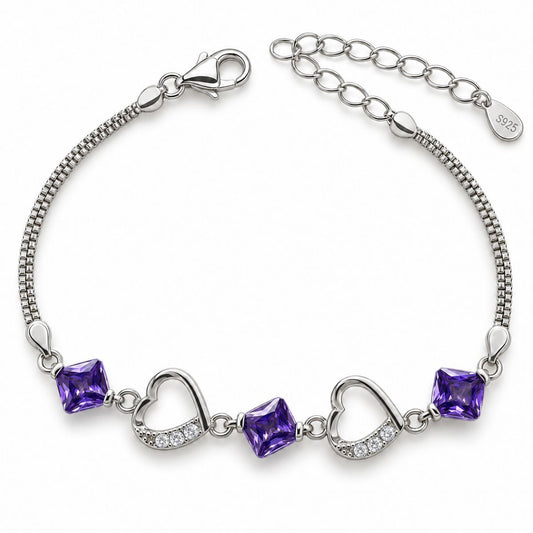 Sterling Silver Rhodium Plated Lilac CZ Bracelet