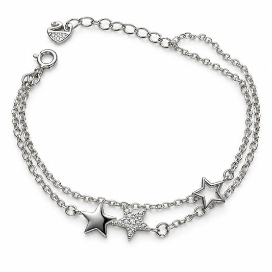 Sterling Silver Rhodium Plated Stargirl Double Chain Bracelet