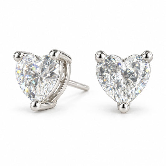 Sterling Silver Rhodium Plated CZ Heart Studs