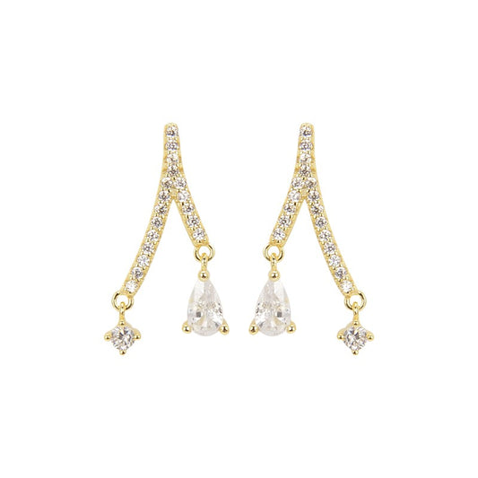 Sterling Silver Gold Plated CZ Drop Earrings