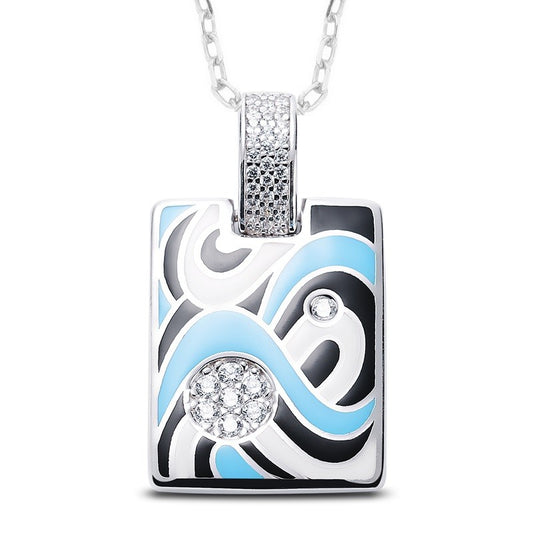 Sterling Silver Rhodium Plated Enamel Necklace
