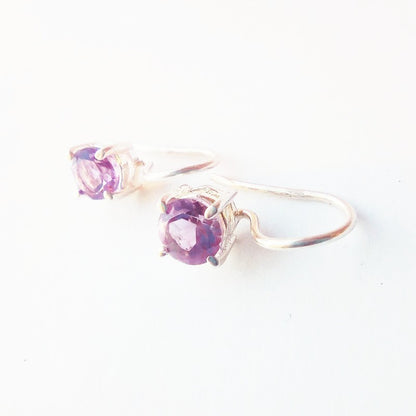 Sterling Silver Round Amethyst Drop Earrings
