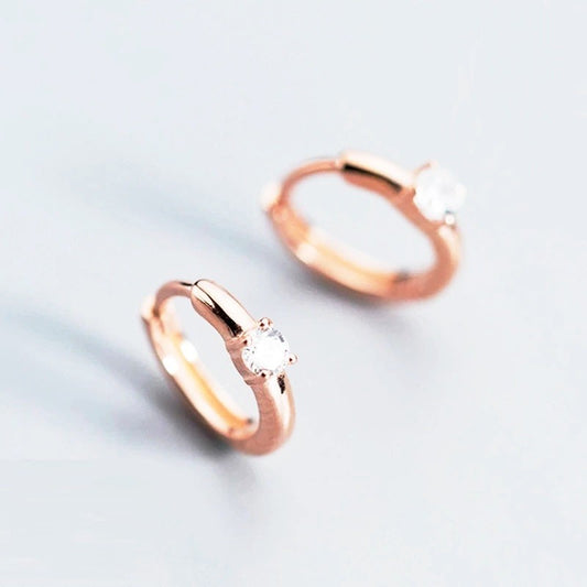 Sterling Silver Rose Gold Plated CZ Hoops