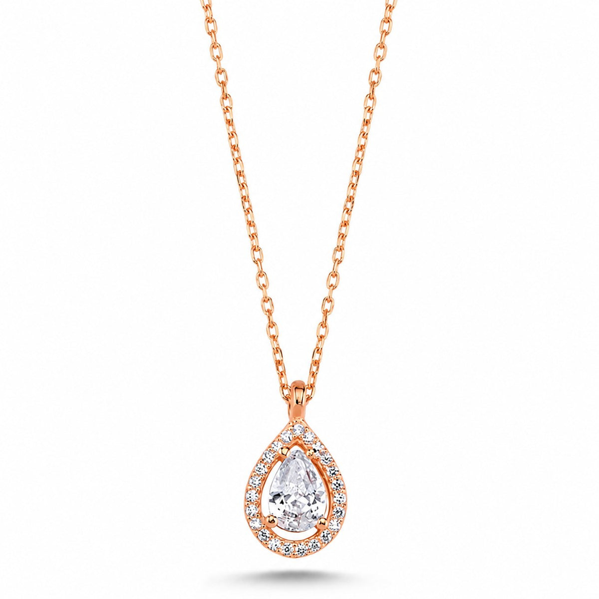 Sterling Silver Rhodium Plated Teardrop CZ Necklace
