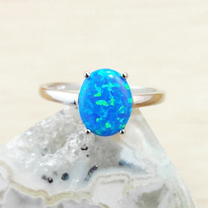Sterling Silver Rhodium Plated Synthetic Opal Ring