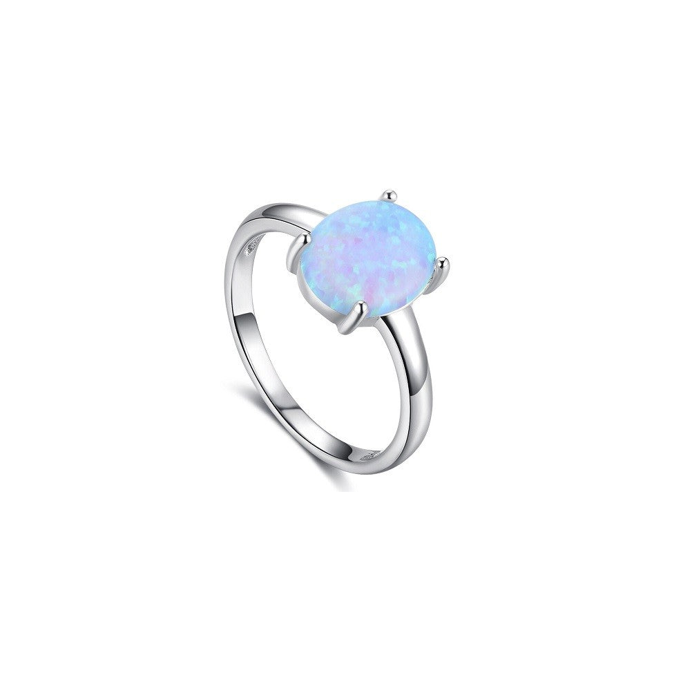 Sterling Silver Rhodium Plated Synthetic Opal Ring