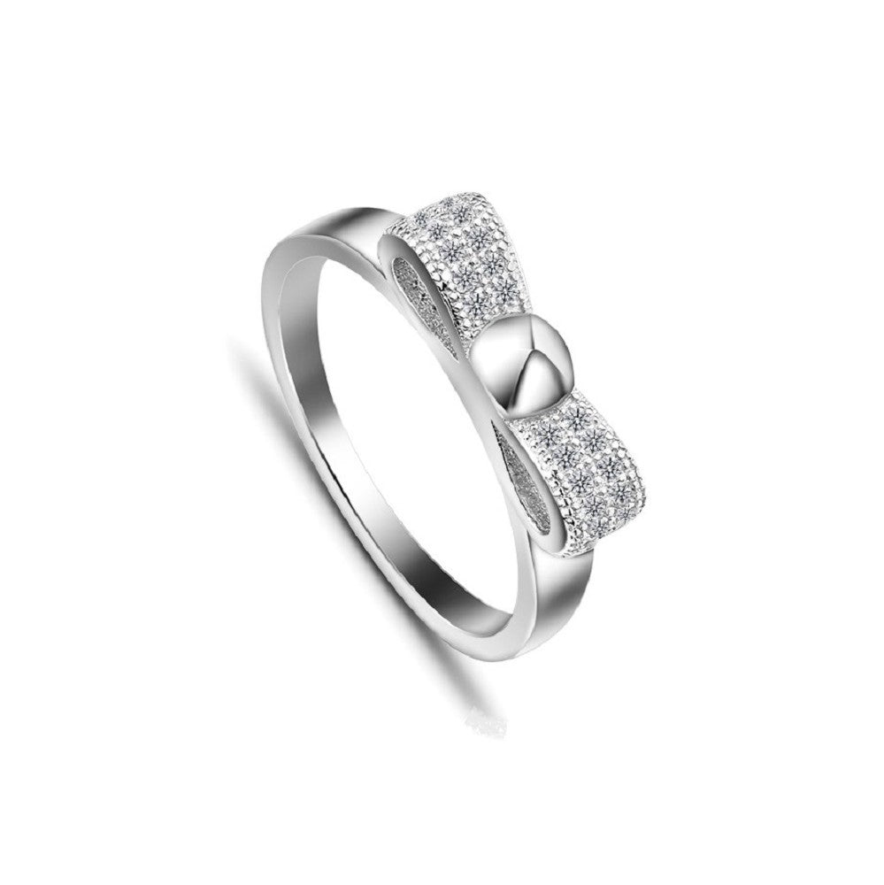 Sterling Silver Rhodium Plated CZ Ribbon Ring