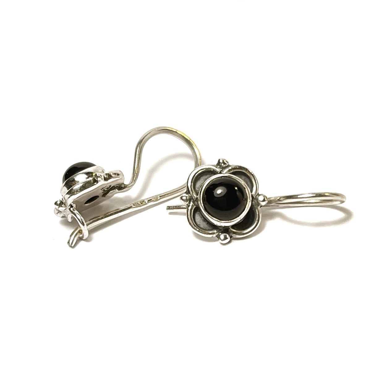 Sterling Silver Black Onyx Flower Earrings