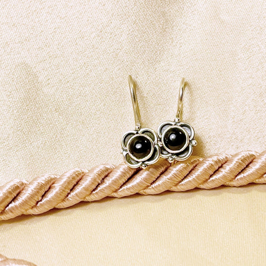 Sterling Silver Black Onyx Flower Earrings