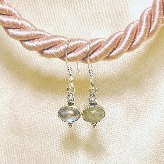 Sterling Silver Oval Labradorite Drop Earrings