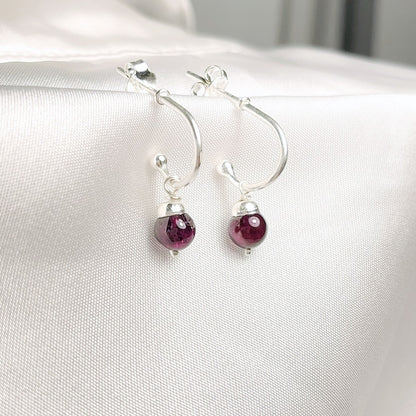 Sterling Silver Garnet Drop Earrings