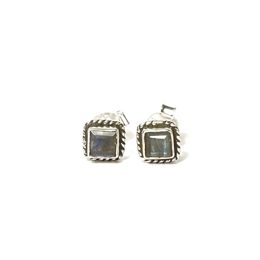 Sterling Silver Square Labradorite Studs
