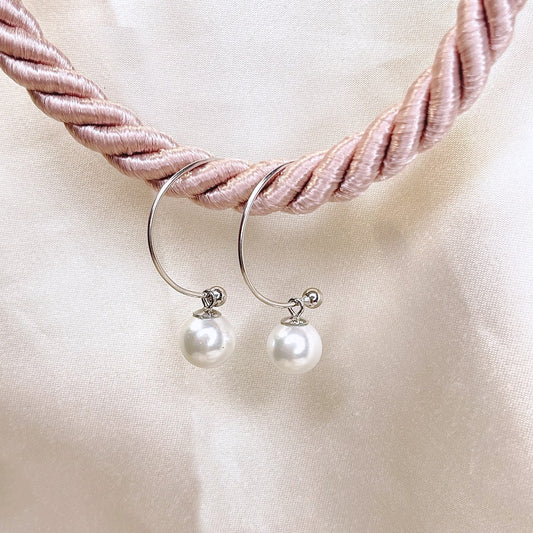 Sterling Silver Rhodium Plated Pearl Drop Earrings