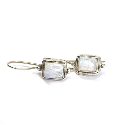 Sterling Silver Rectangle Moonstone Drop Earrings