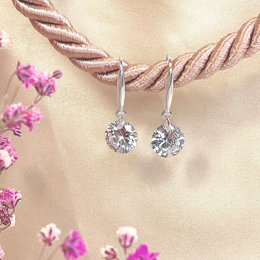 Sterling Silver Rhodium Plated CZ Drop Earrings