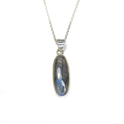 Sterling Silver Oval Labradorite Pendant Necklace