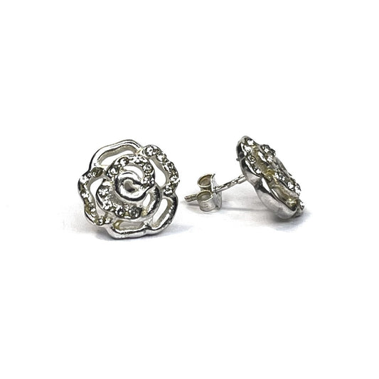 Sterling Silver CZ Rose Flower Studs 