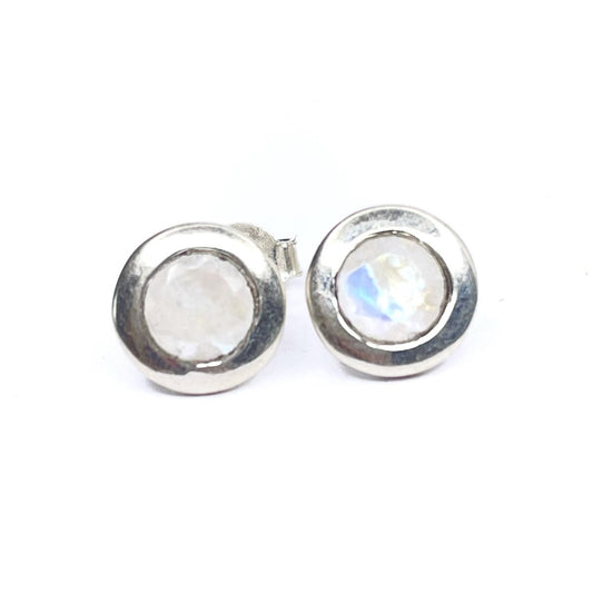 Sterling Silver Round Moonstone Studs