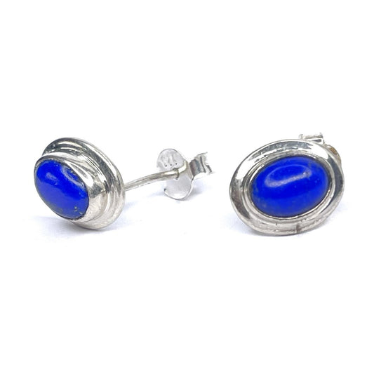Sterling Silver Oval Lazurite Studs