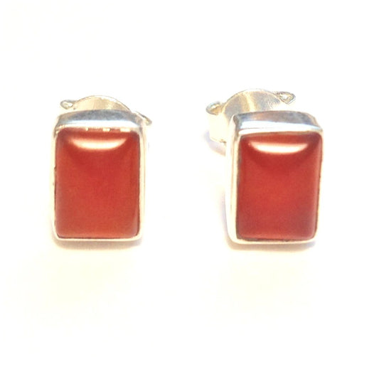 Sterling Silver Rectangle Carnelian Studs