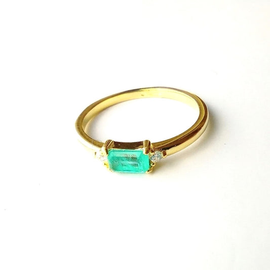 Sterling Silver Gold Plated Green Stone Ring