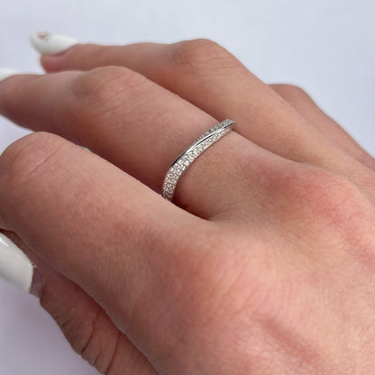 Sterling Silver Rhodium Plated CZ Wave Ring