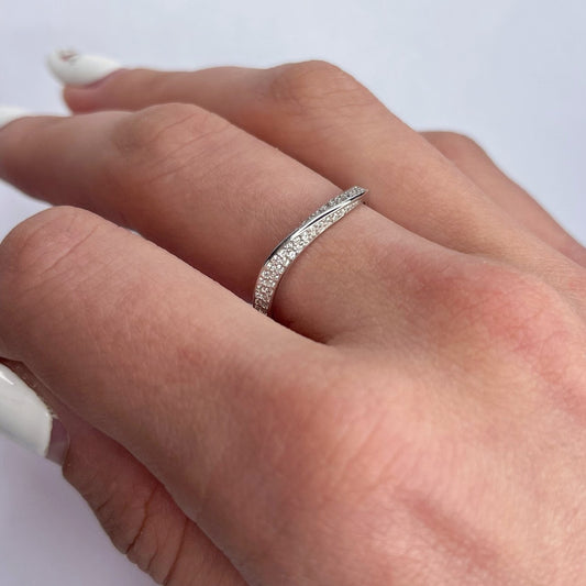 Sterling Silver Rhodium Plated CZ Wave Ring