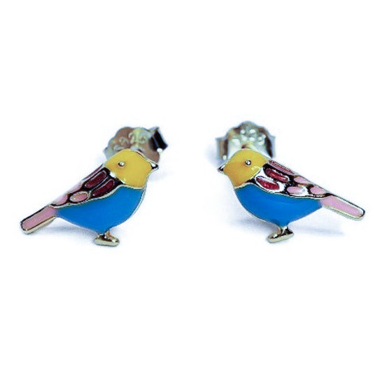 Sterling Silver Enamel Bird Studs