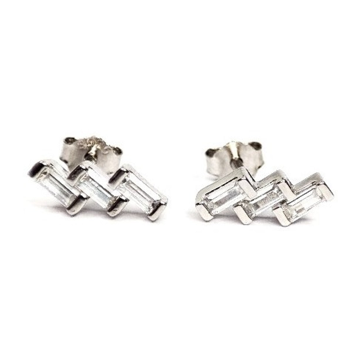 Sterling Silver Rhodium Plated CZ Studs